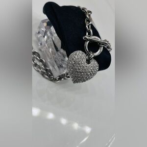3D Swarovski Crystal Heart Necklace on a Silver Chain Link Necklace